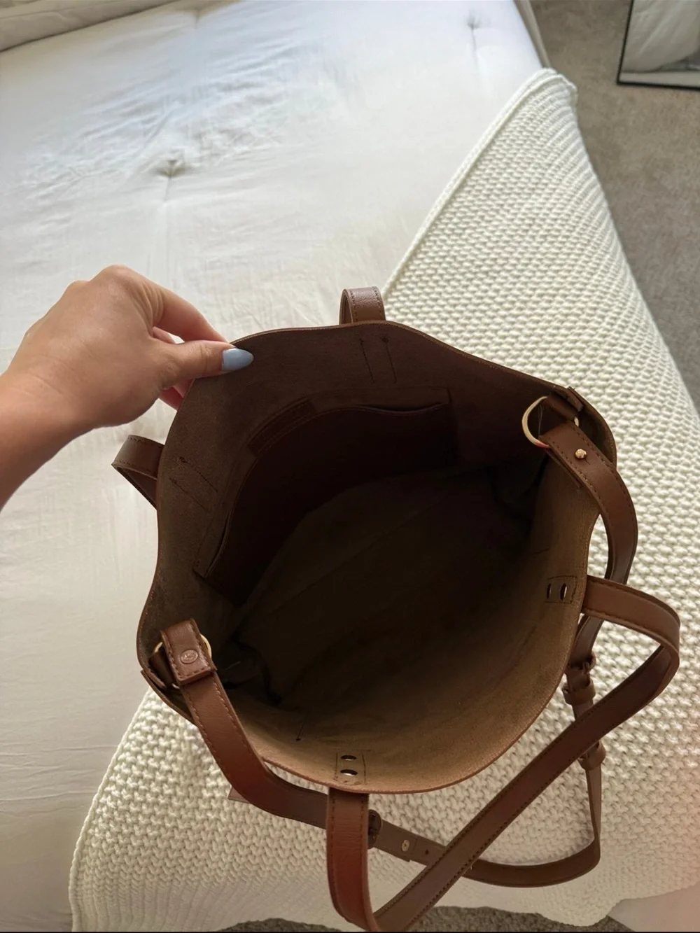 Everyday Cognac Tote with Front Pocket and Dual Straps